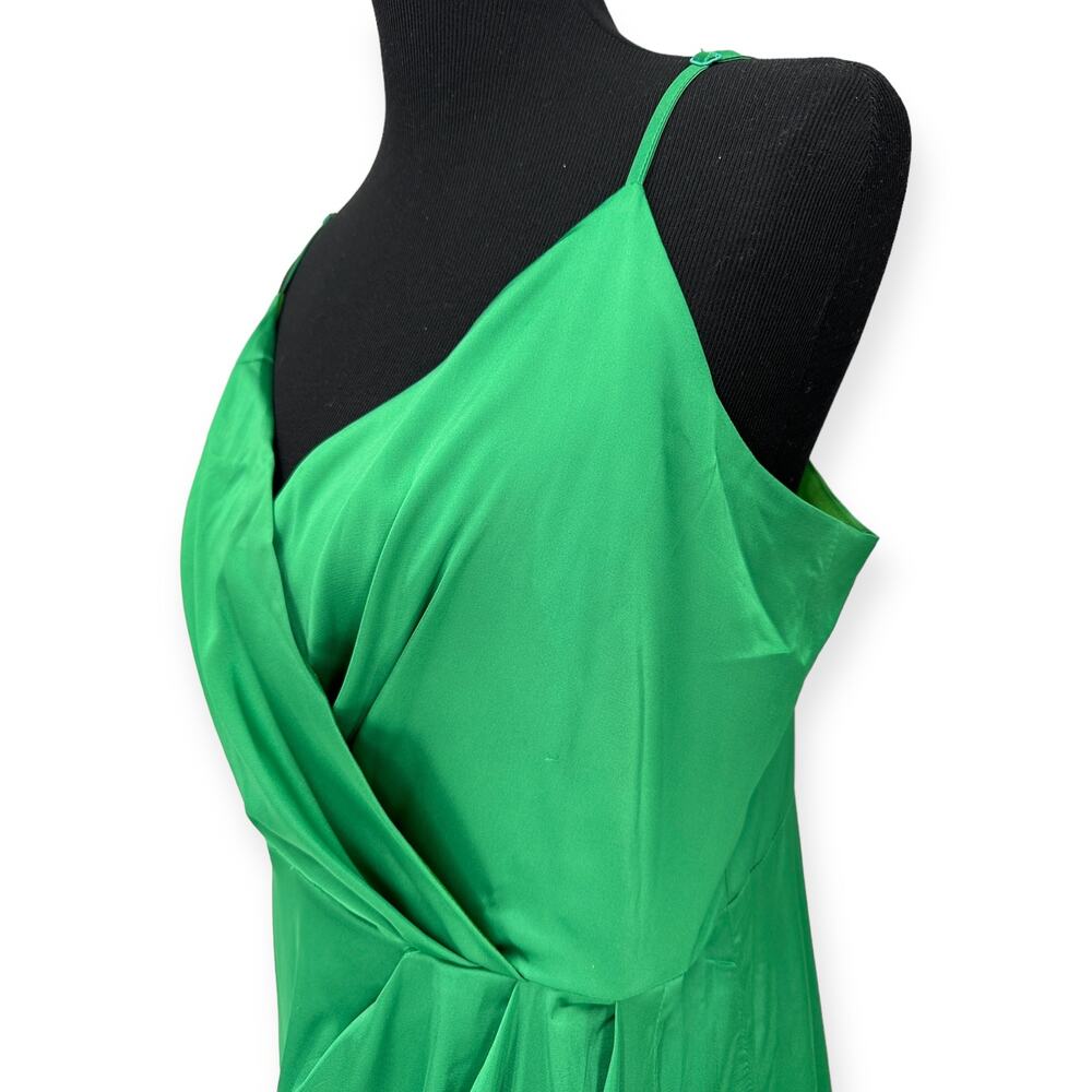Showpo | Size 12 | Rholie Emerald Midi Plunge Neck Fringe Hem Fixed Wrap Dress - Picture 7 of 11
